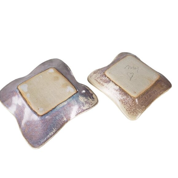 Art Pottery 2 Mini Trinket Dishes Handmade Abstract Design Neutral Colour - Picture 4 of 10